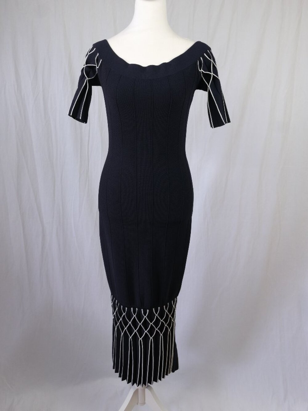Jonathan Simkhai Off-The-Shoulder Pleated Stretch-Knit Midi Dress Navy S